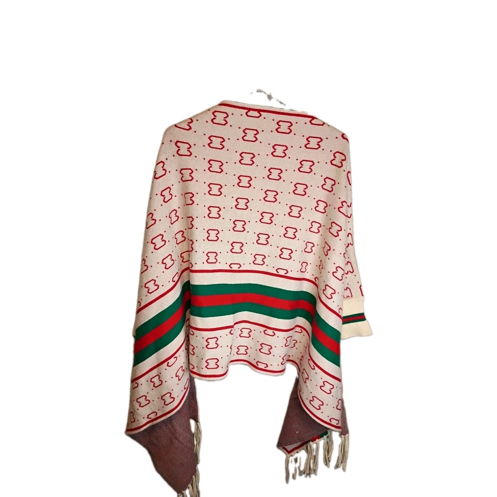 Fashion Women Ivory Red Green Knit Scarf Shrug Fringe One Size